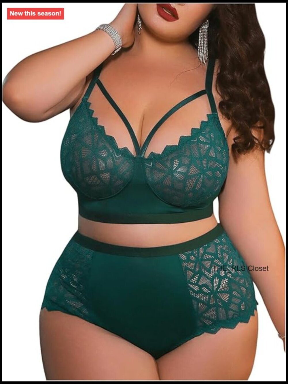 Plus Size Lingerie Set Contrast Lace Cut Out Wireless Bra and Panty